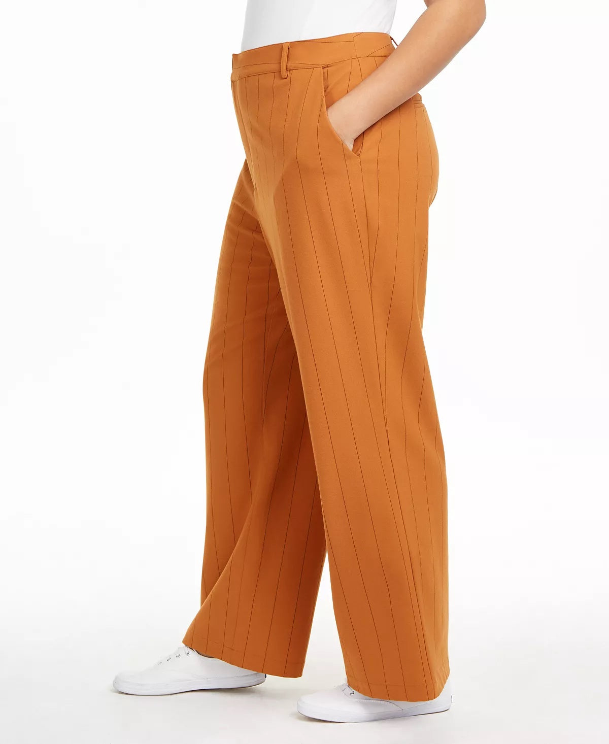 Danielle Bernstein Women's Striped Wide Leg Pants Orange Size 22W