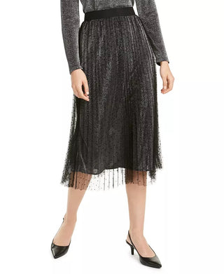 Alfani Women's Shutter Pleat Mesh Overlay Midi Skirt Gray Size Large