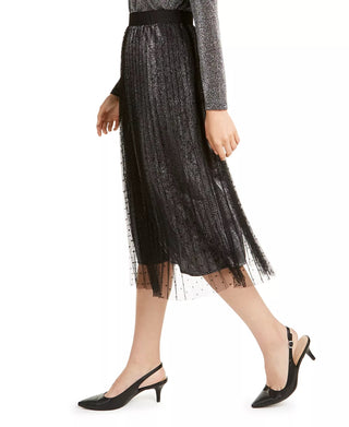 Alfani Women's Shutter Pleat Mesh Overlay Midi Skirt Gray Size Large