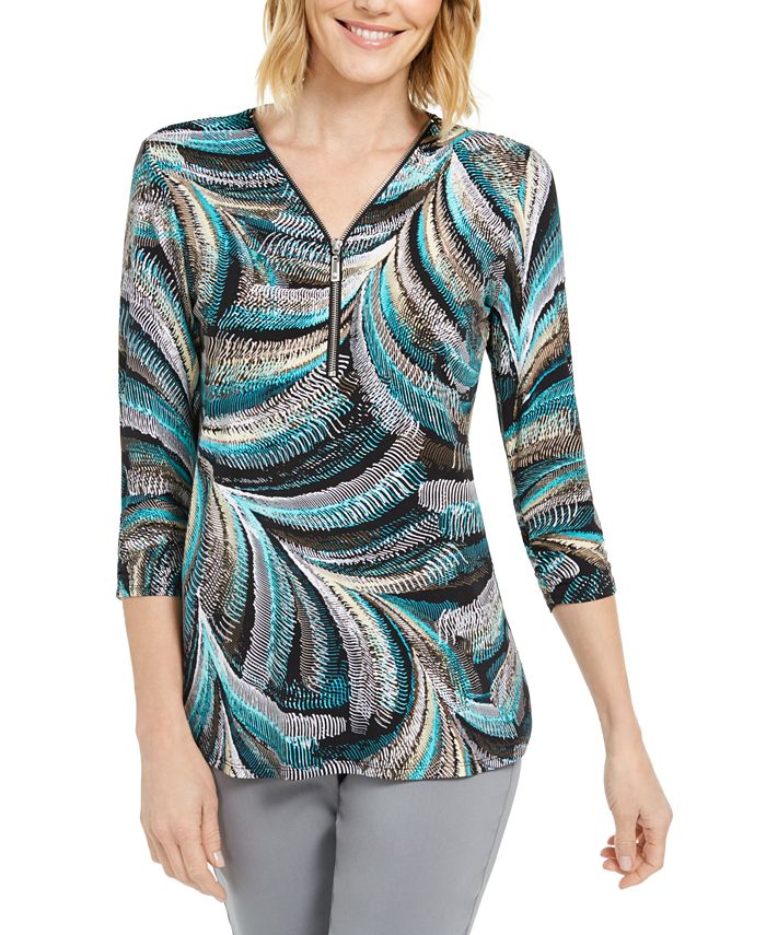JM Collection Women's Zip Neck Textured Tunic Black Size XS