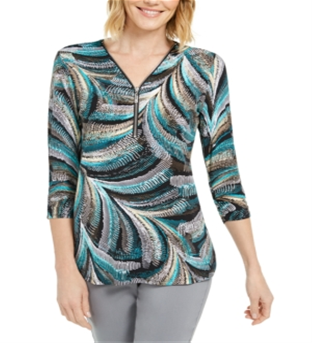 JM Collection Women's Zip Neck Textured Tunic Black Size XS