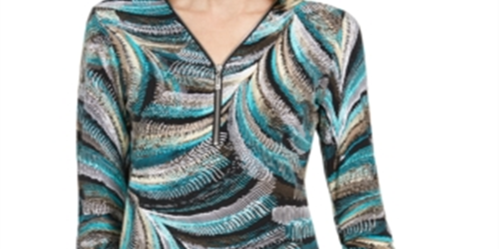 JM Collection Women's Zip Neck Textured Tunic Black Size XS