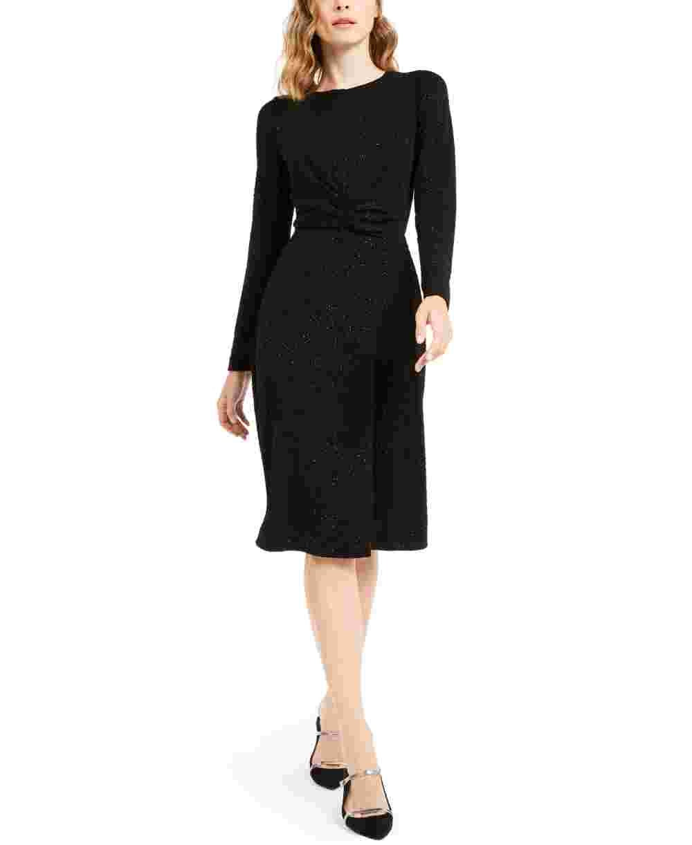 Alfani Women's Twist Front Fit & Flare Dress Black Size SM