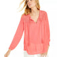 Charter Club Women's Tassel Tie Eyelet Linen Top -Coral Size Medium