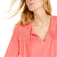 Charter Club Women's Tassel Tie Eyelet Linen Top -Coral Size Medium