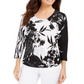 JM Collection Women's Printed Dolman Sleeve Tunic Top Black Size L
