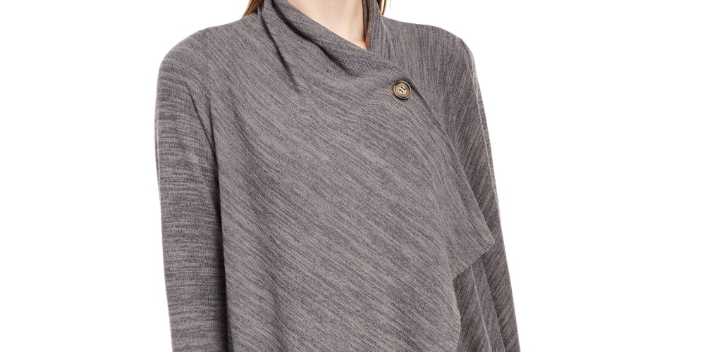 NY Collection Women's Space Dye Asymmetrical Sweater Charcoal Size XS