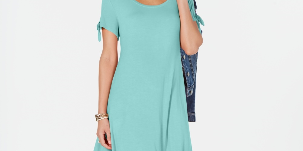 Style & Co Women's Tie Sleeve Swing Dress  Blue Size PP