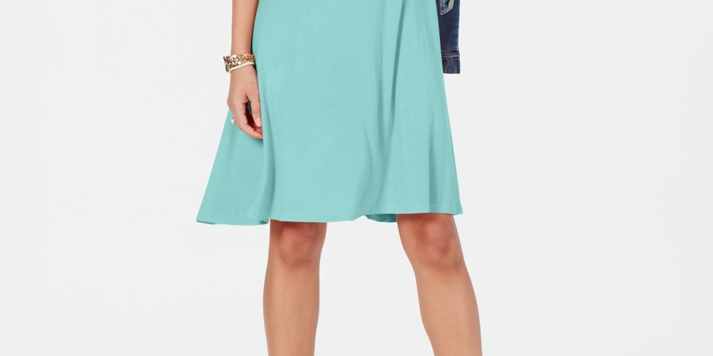 Style & Co Women's Tie Sleeve Swing Dress  Blue Size PP