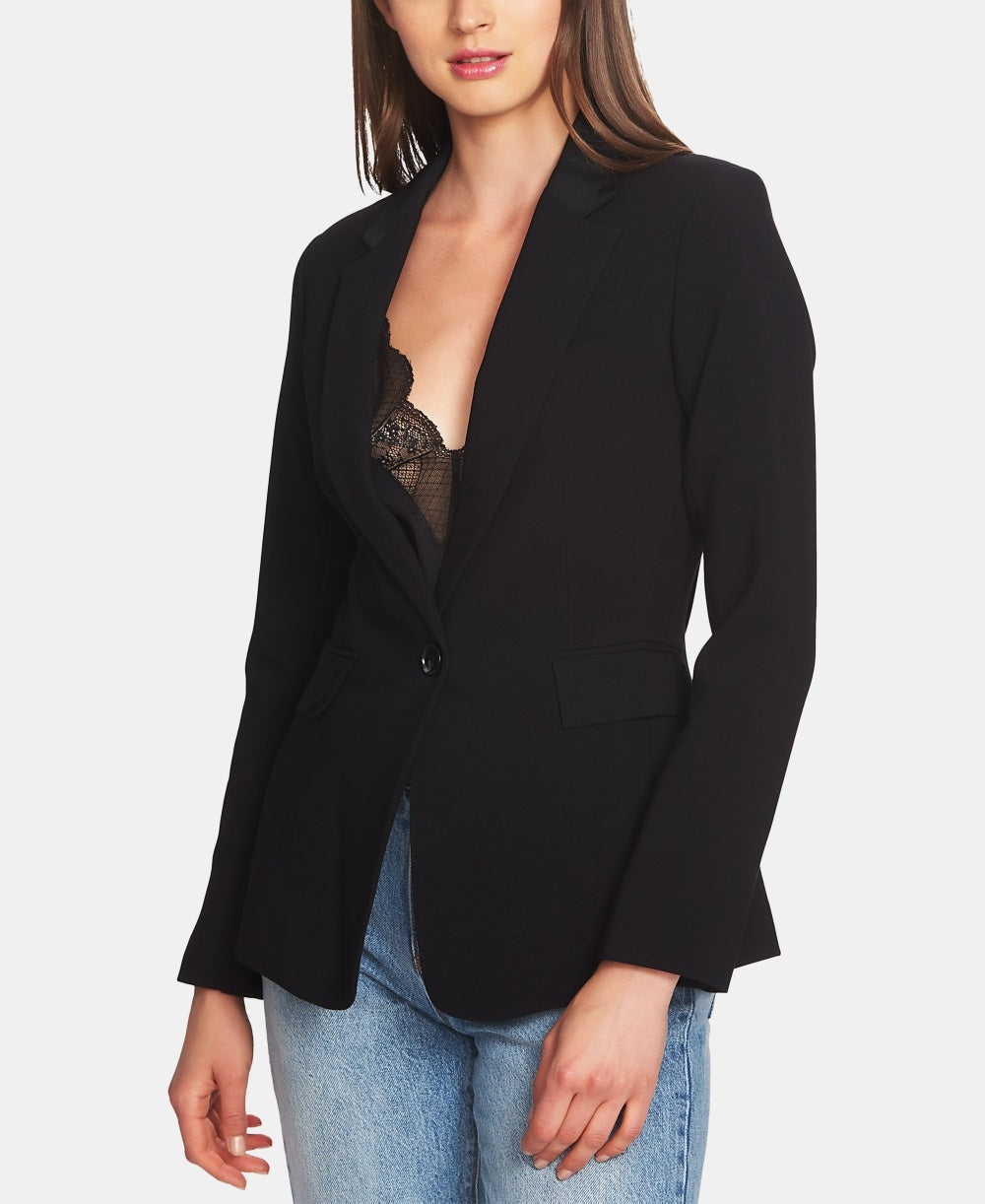 1.STATE Women's One Button Stretch Crepe Blazer Black