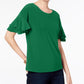 INC International Concepts Women's Ruffled Sleeve Top Green Size Petite S