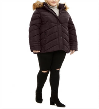 Madden Girl Junior's Plus Faux Fur Trim Hooded Puffer Coat Purple Size 3X