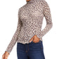 Planet Gold Junior's Printed Lettuce Trim Top Beige Size X-Large
