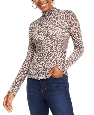 Planet Gold Junior's Printed Lettuce Trim Top Beige Size X-Large