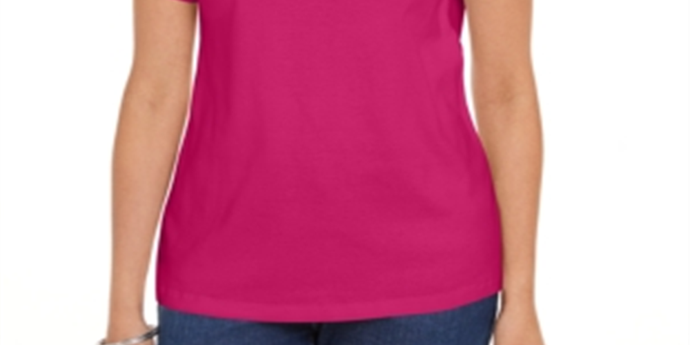 Karen Scott Women's Cotton Open Trim V Neck T-Shirt Pink Size X-Small