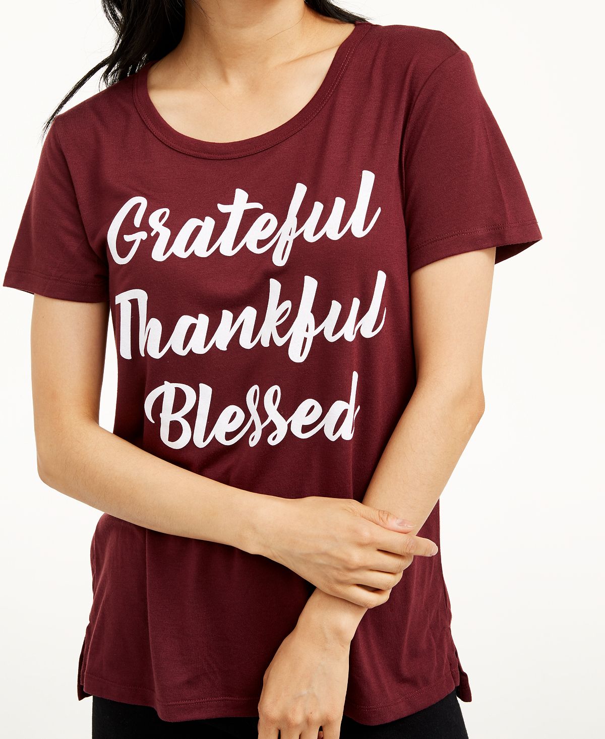 Love Tribe Junior's Grateful Thankful Blessed T-Shirt Red Size S