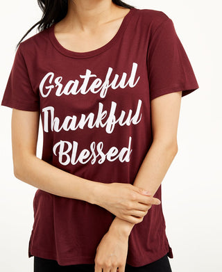 Love Tribe Junior's Grateful Thankful Blessed T-Shirt Red Size S