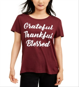 Love Tribe Junior's Grateful Thankful Blessed T-Shirt Red Size S
