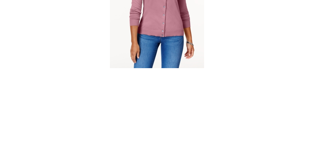 Karen Scott Women's Crew Neck Cardigan Pink Size Petite Small