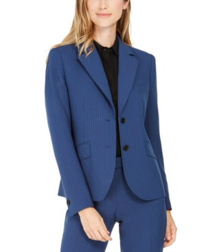 Anne Klein Women's Buttoned Pinstripe Blazer Wear To Work Jacket Blue Size 6