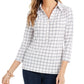 Charter Club Women's 3/4 Sleeve Printed Polo Top cloud White Size Smal
