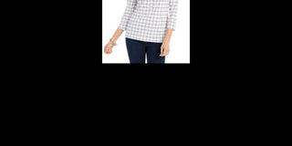 Charter Club Women's 3/4 Sleeve Printed Polo Top cloud White Size Smal