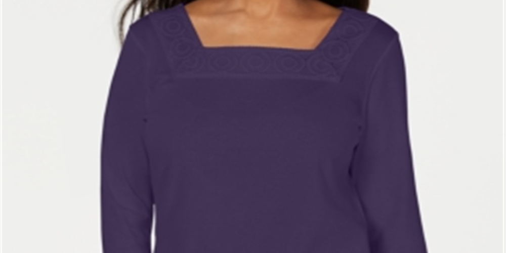 Karen Scott Women's Crochet Square Neck Top Purple Size X-Small