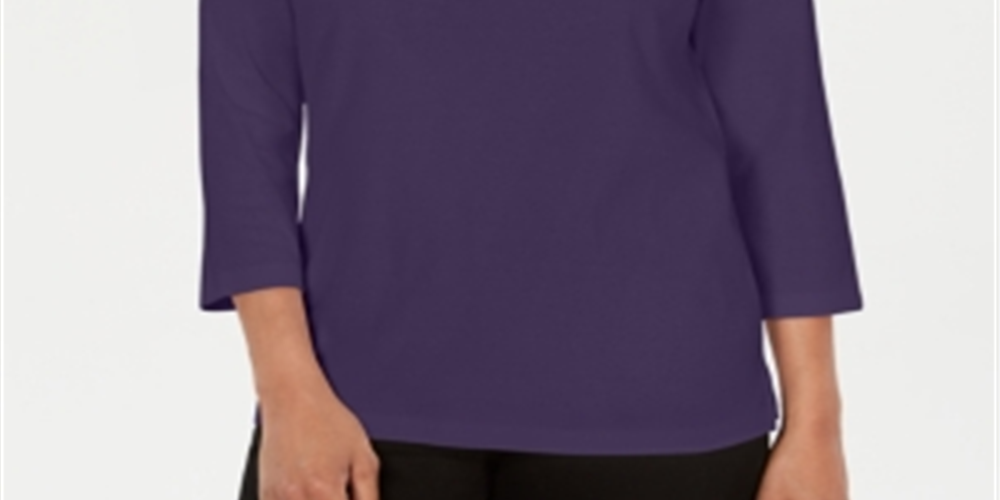 Karen Scott Women's Crochet Square Neck Top Purple Size X-Small