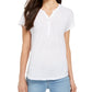 Style & Co Women's Dolman Sleeve Henley Linen Blend Top White Size Small