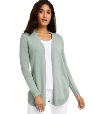 Charter Club Women's Open Front Curved Hem Completer Sweater Green Size Medium