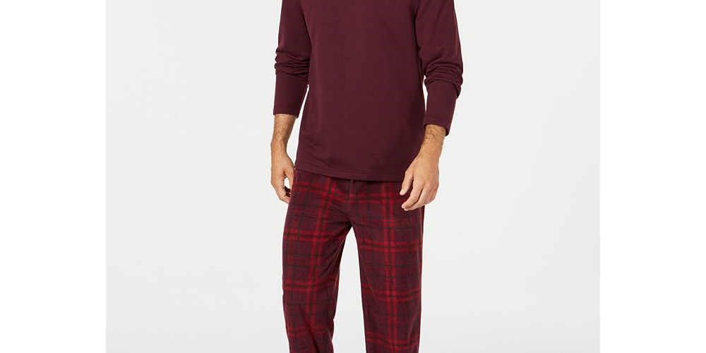 Club Room Men's Plaid Fleece Pajama Set Purple Size XX-Large