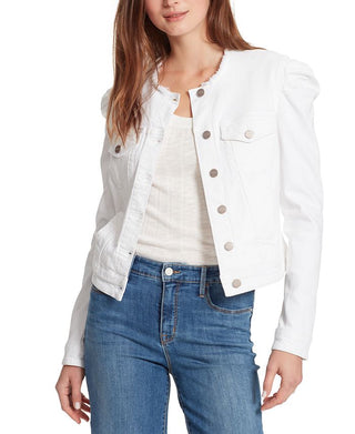 Sanctuary Women's Collette Frayed Neck Denim Jacket White Size Medium