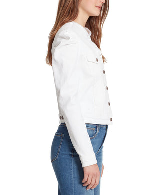 Sanctuary Women's Collette Frayed Neck Denim Jacket White Size Medium
