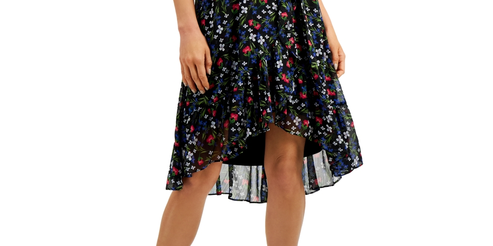 Calvin Klein Women's Floral Print Wrap Style Dress regatta Blue Size 0 Petite