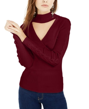 Hippie Rose Women's Long Sleeve Keyhole Top Red Size X-Small