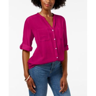 Charter Club Women's Split Neck Utility Shirt Pink Size PSM