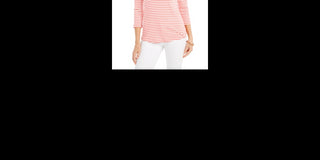 Charter Club Women's 3/4 Sleeve Striped Top Red Size Large