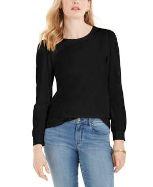 Charter Club Women's Supima Puff Sleeve Top Black Size Medium
