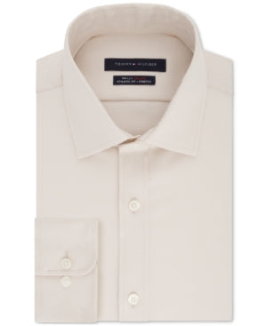 Tommy Hilfiger Men's Athletic Fit Performance Stretch Th Flex Collar Solid Dress Shirt Brown Size 16X32X33