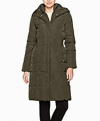 Cole Haan Women's Button Up Hooded Parka Winter Jacket Green Size Large