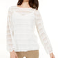 Alfani Women's Sheer Stripe Balloon Sleeve Top White Size Petite L