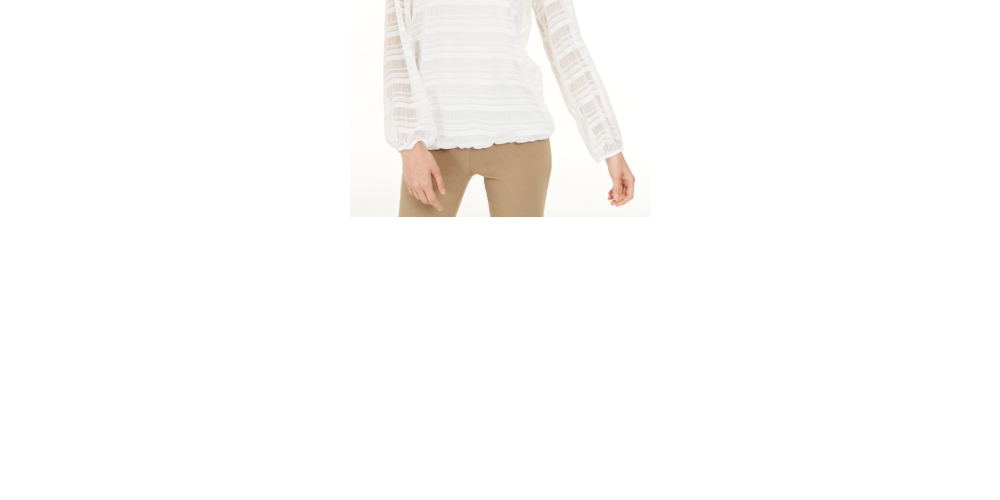 Alfani Women's Sheer Stripe Balloon Sleeve Top White Size Petite L
