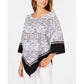 Alfani Women's Printed Poncho Blouse Blue Size Petite L