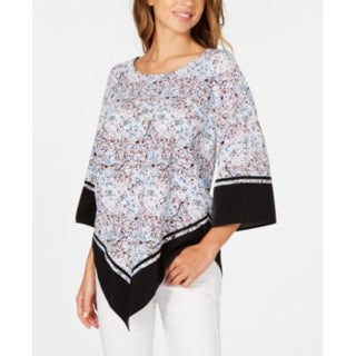 Alfani Women's Printed Poncho Blouse Blue Size Petite L