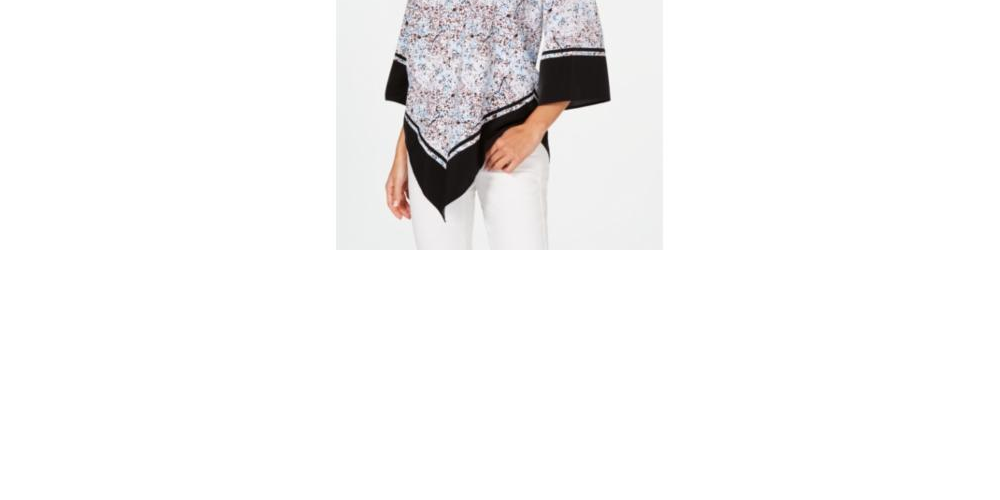 Alfani Women's Printed Poncho Blouse Blue Size Petite L