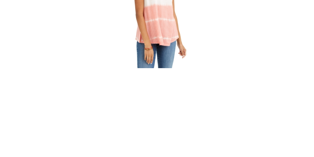 Style & Co Women's Tie Dyed V Neck Linen Blend Top Pink Size X-Large