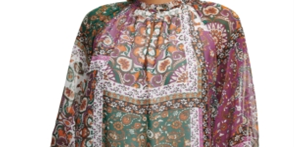 Calvin Klein Women's Clip Dot Ruffle Neck Pullover Blouse Floral Print Size X-Large