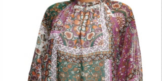 Calvin Klein Women's Clip Dot Ruffle Neck Pullover Blouse Floral Print Size X-Large