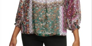 Calvin Klein Women's Clip Dot Ruffle Neck Pullover Blouse Floral Print Size X-Large