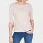 Charter Club Women's Bell Sleeve Embroidered Top Pink Size PSM